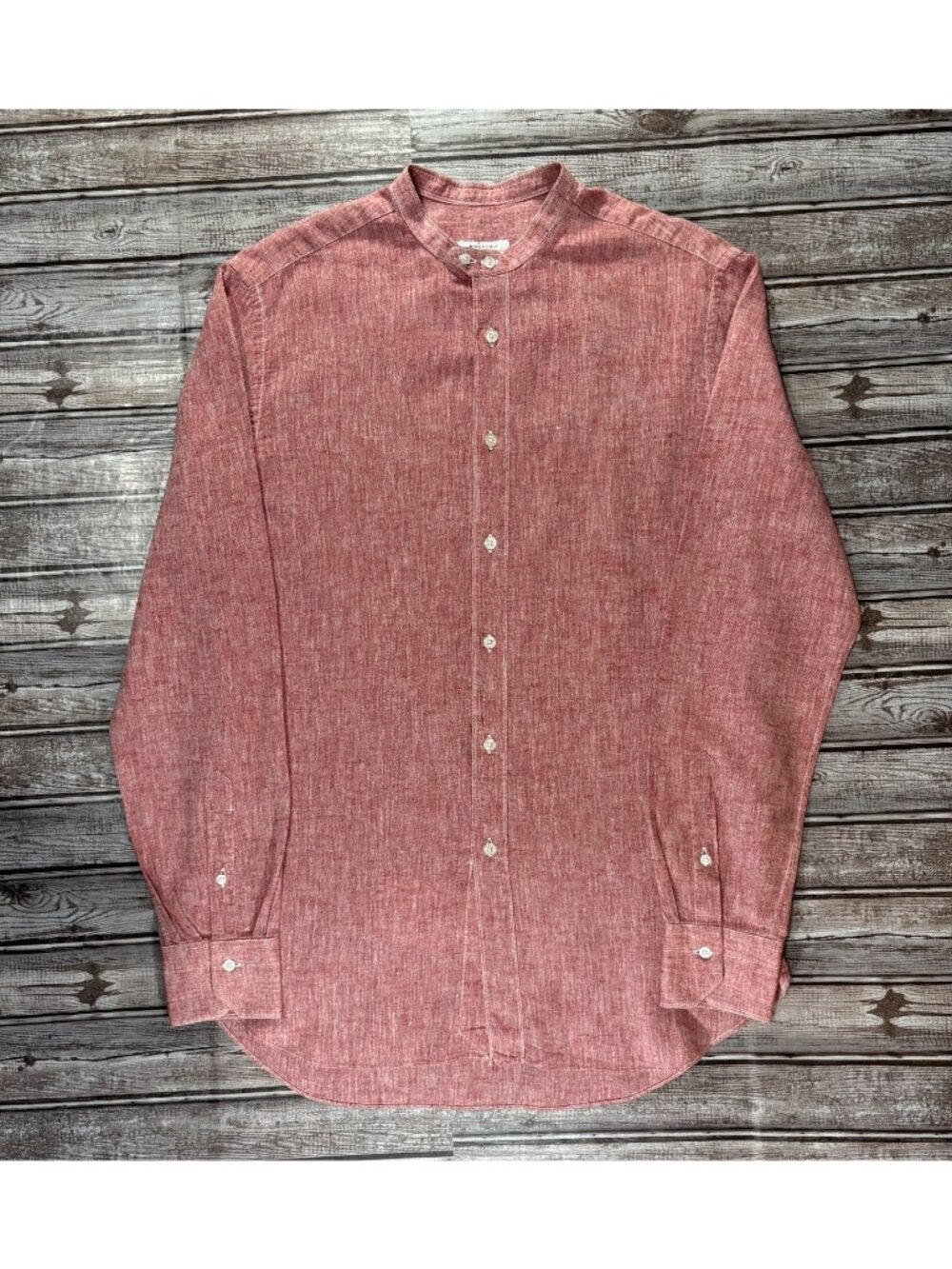 Boglioli Linen blend Band Collar Button Shirt sz 41/16 color pink made in Italy